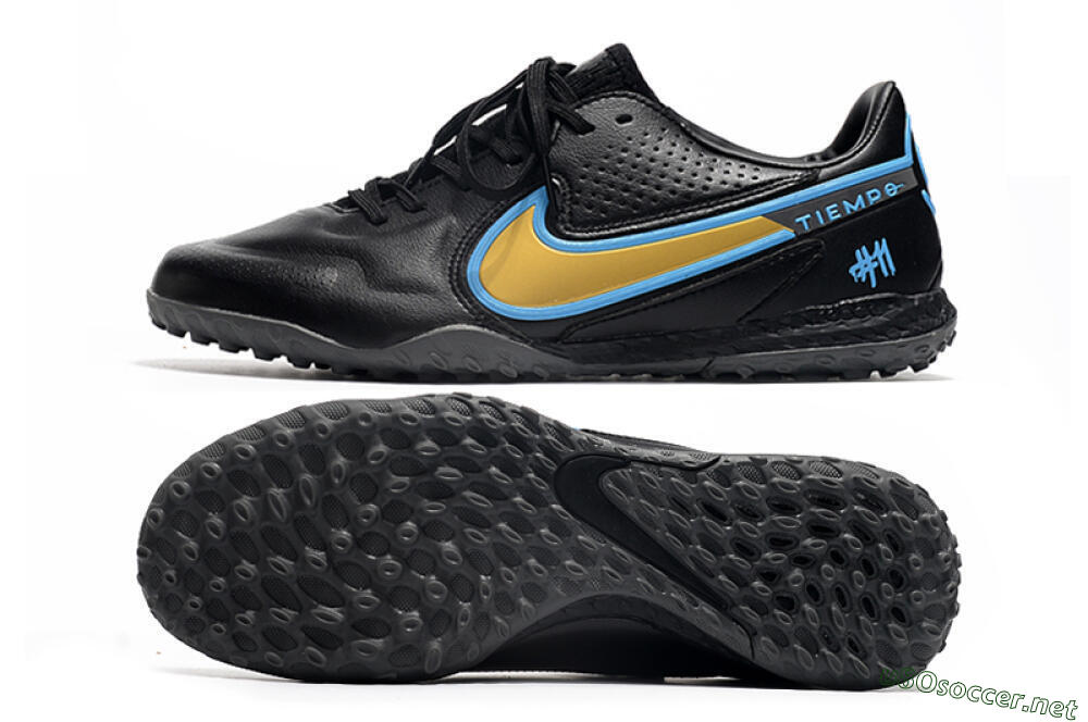 Men's Nike React Tiempo Legend 9 Pro TF Football Shoes - Black/Gold/Blue 1