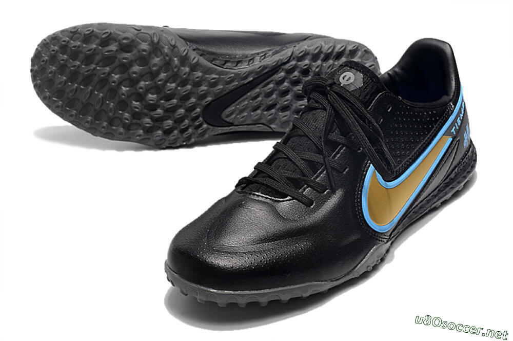 Men's Nike React Tiempo Legend 9 Pro TF Football Shoes - Black/Gold/Blue 3