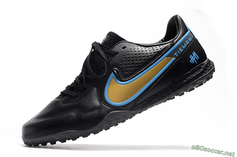 Men's Nike React Tiempo Legend 9 Pro TF Football Shoes - Black/Gold/Blue 5