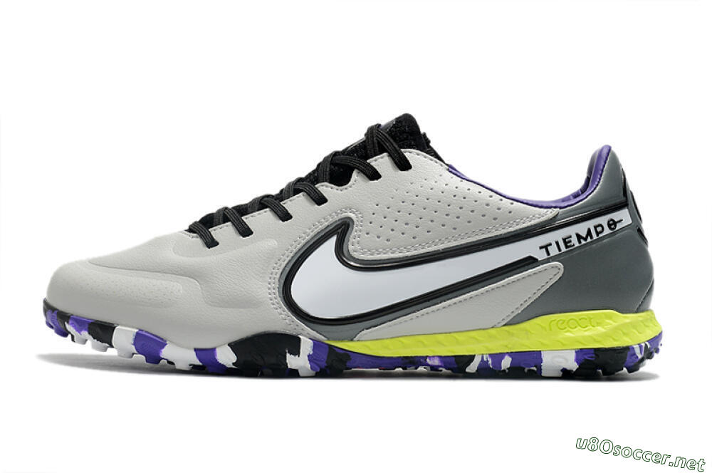 Men's Nike React Tiempo Legend 9 Pro TF Football Shoes - Grey/White/Black/Yellow 0