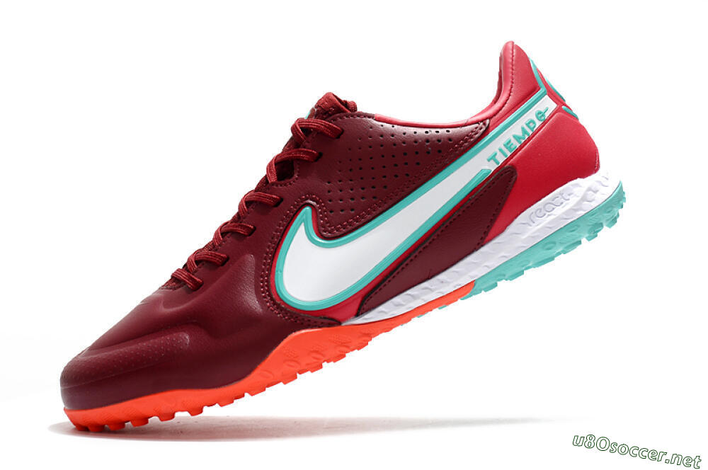 Men's Nike React Tiempo Legend 9 Pro TF Football Shoes - Red/White/Jade 5