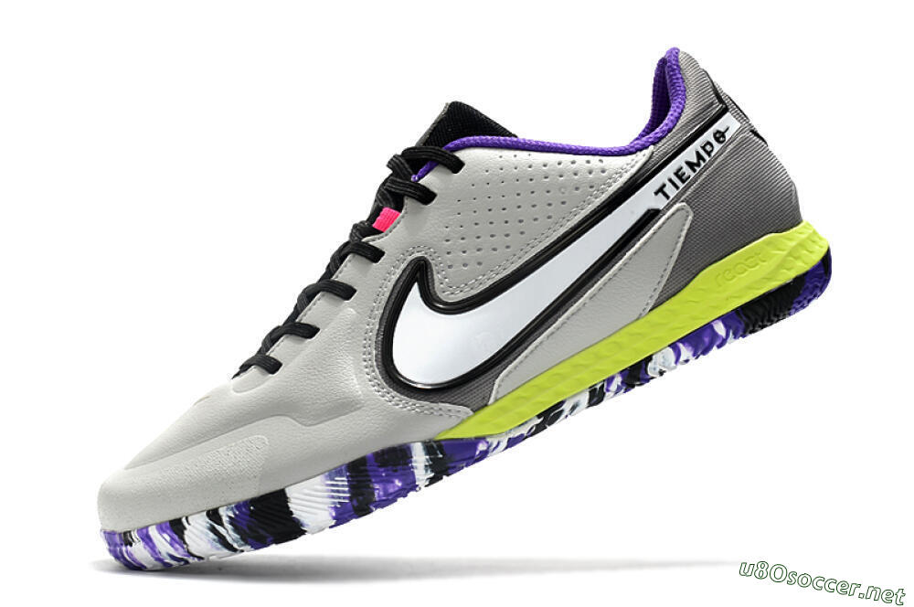 Men's Nike React Tiempo Legend 9 Pro IC Football Shoes - Grey/White/Black/Yellow 5