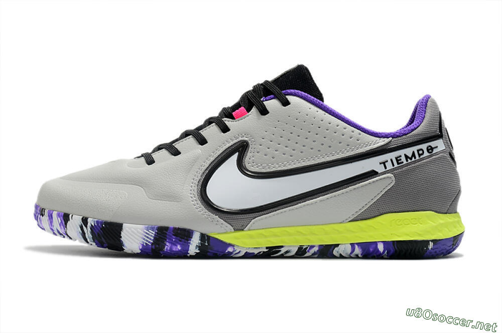 Men's Nike React Tiempo Legend 9 Pro IC Football Shoes - Grey/White/Black/Yellow 0