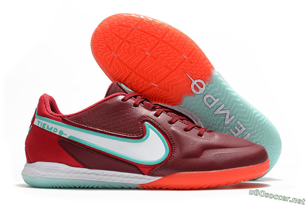 Men's Nike React Tiempo Legend 9 Pro IC Football Shoes - Red/Jade/White 2
