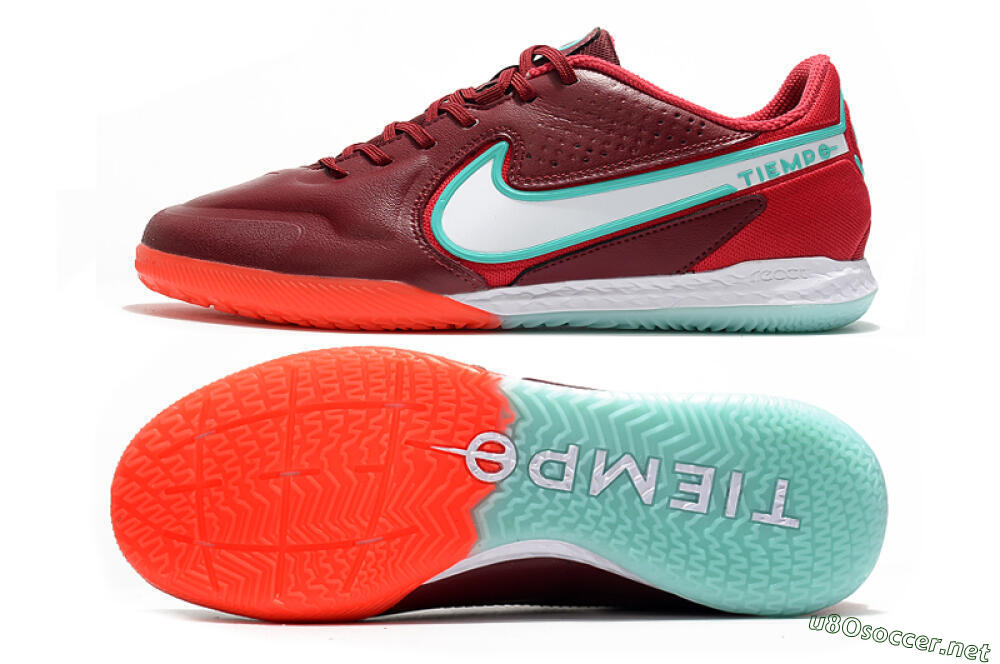 Men's Nike React Tiempo Legend 9 Pro IC Football Shoes - Red/Jade/White 1