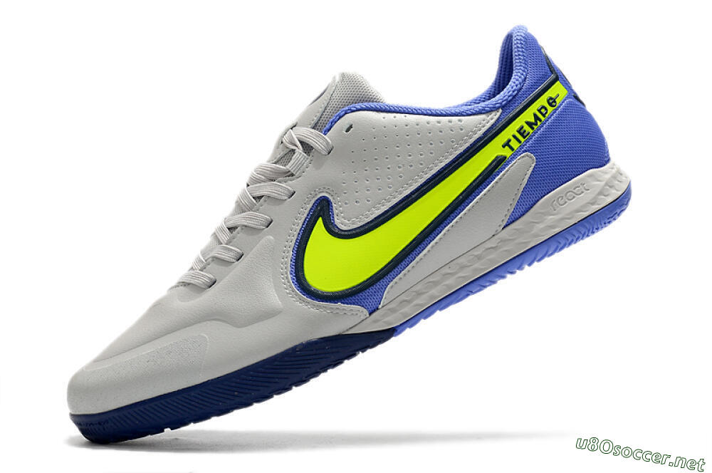 Men's Nike React Tiempo Legend 9 Pro IC Football Shoes - Grey/Yellow/Blue 5