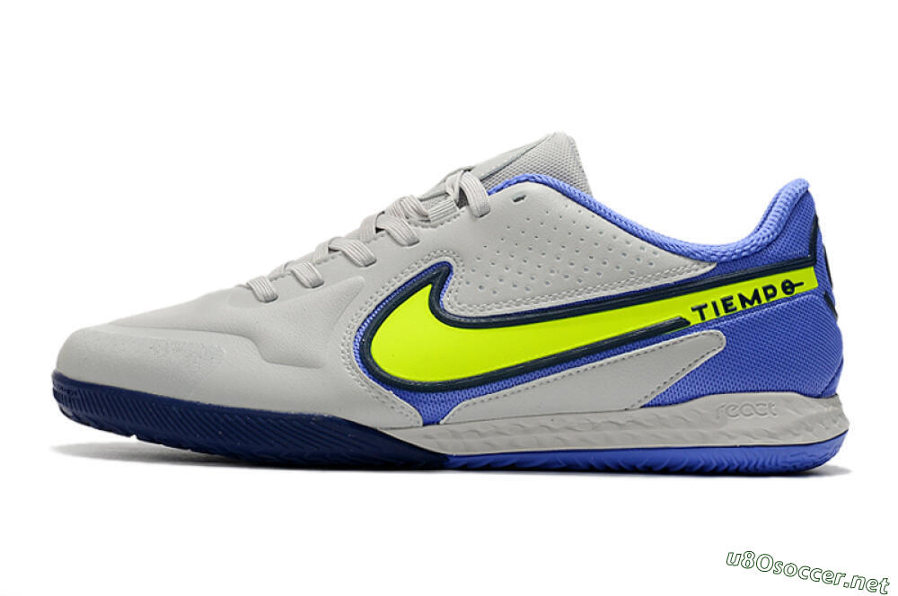 Men's Nike React Tiempo Legend 9 Pro IC Football Shoes - Grey/Yellow/Blue 0