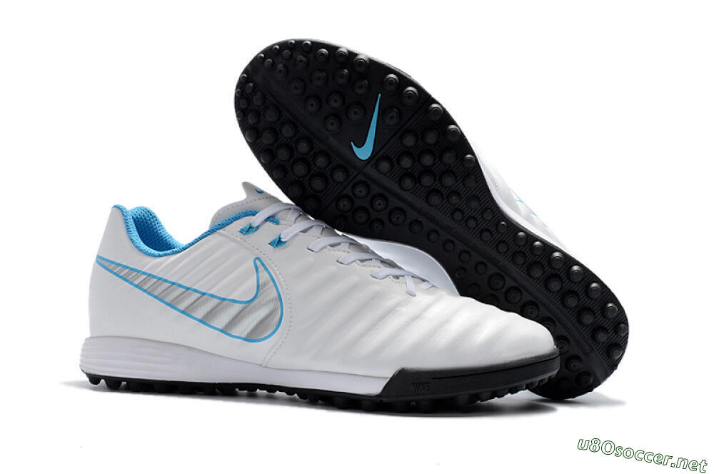 Men's Nike Tiempox Ligera IV TF Football Shoes - White/Silver/Blue 2
