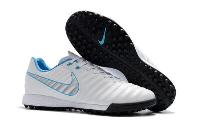 Men's Nike Tiempox Ligera IV TF Football Shoes - White/Silver/Blue