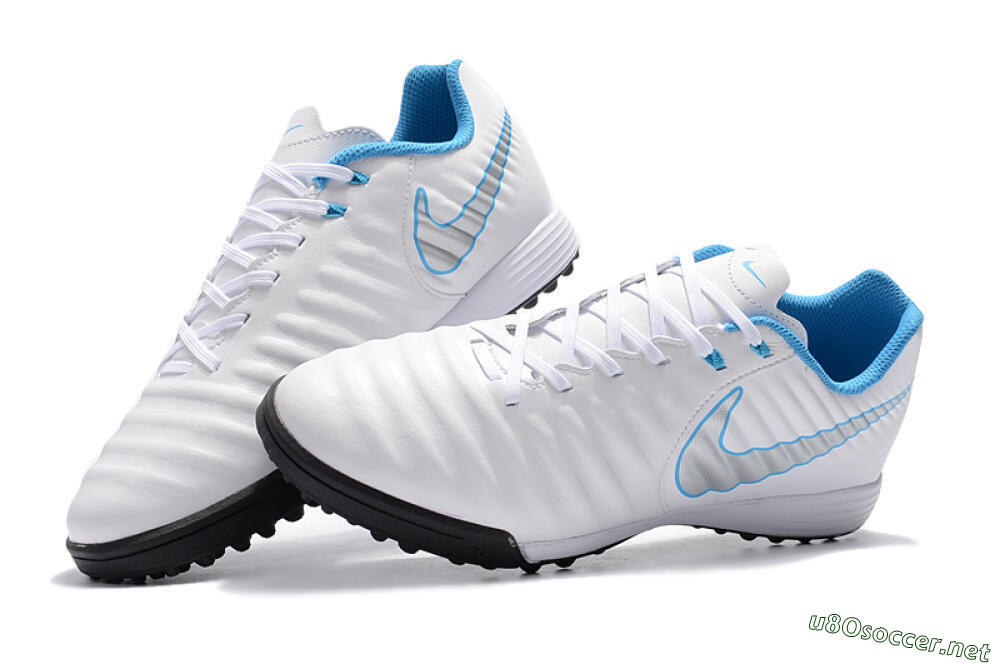 Men's Nike Tiempox Ligera IV TF Football Shoes - White/Silver/Blue 6