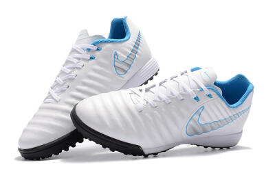 Men's Nike Tiempox Ligera IV TF Football Shoes - White/Silver/Blue