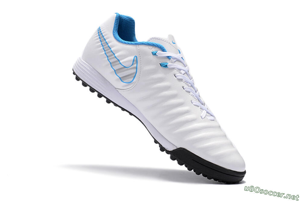 Men's Nike Tiempox Ligera IV TF Football Shoes - White/Silver/Blue 7