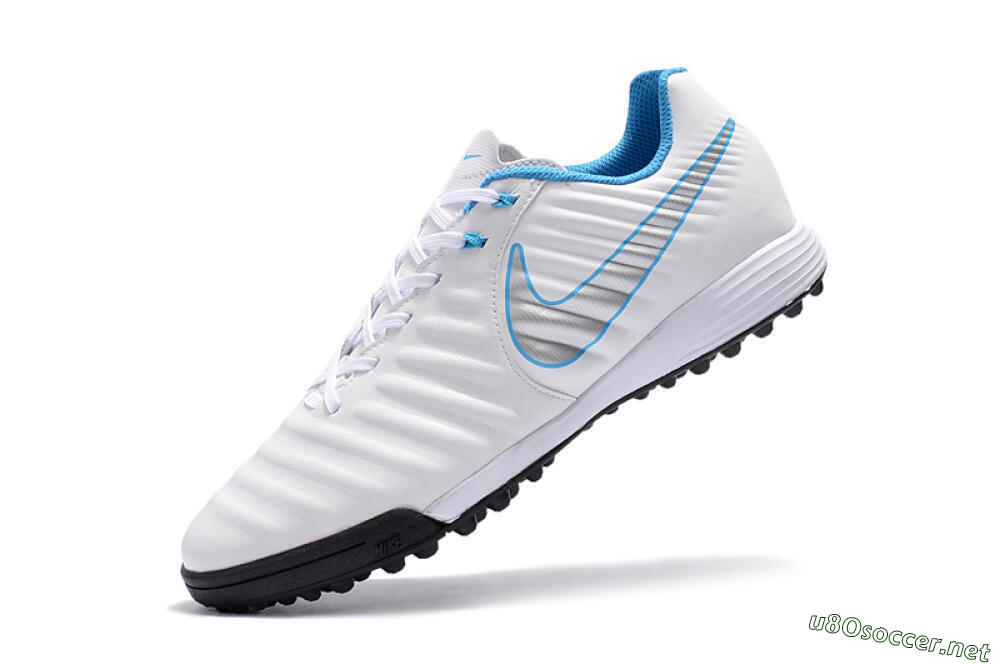 Men's Nike Tiempox Ligera IV TF Football Shoes - White/Silver/Blue 8