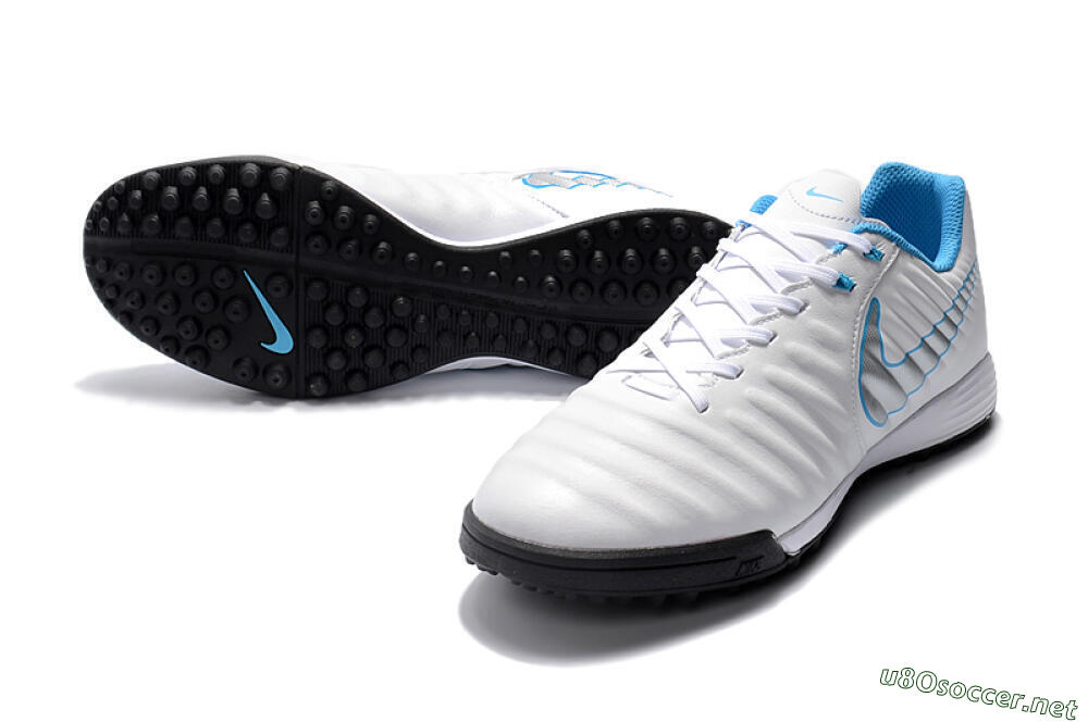 Men's Nike Tiempox Ligera IV TF Football Shoes - White/Silver/Blue 3
