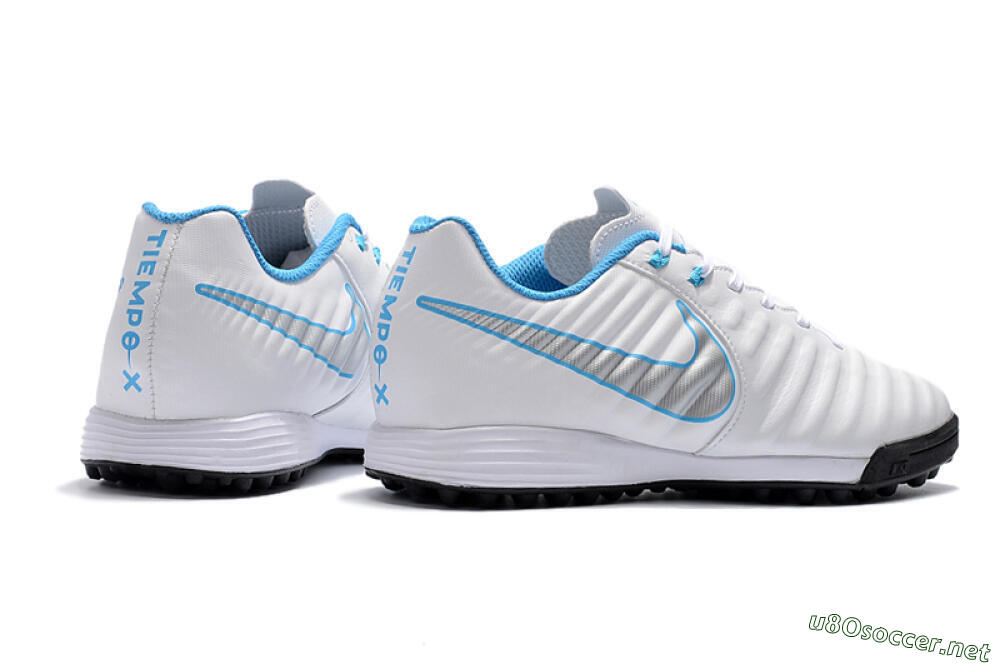 Men's Nike Tiempox Ligera IV TF Football Shoes - White/Silver/Blue 9