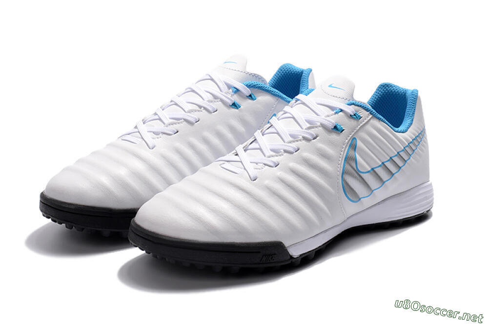 Men's Nike Tiempox Ligera IV TF Football Shoes - White/Silver/Blue 5