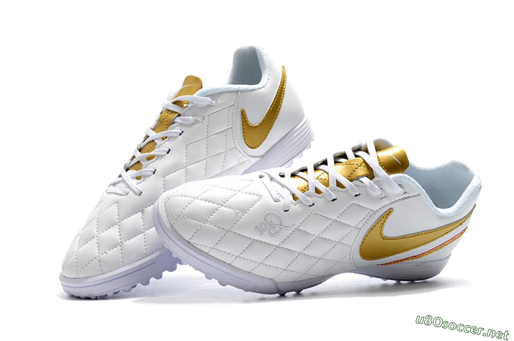 Men's Nike Tiempox Finale 10R TF Football Shoes - White/Gold/Red 6