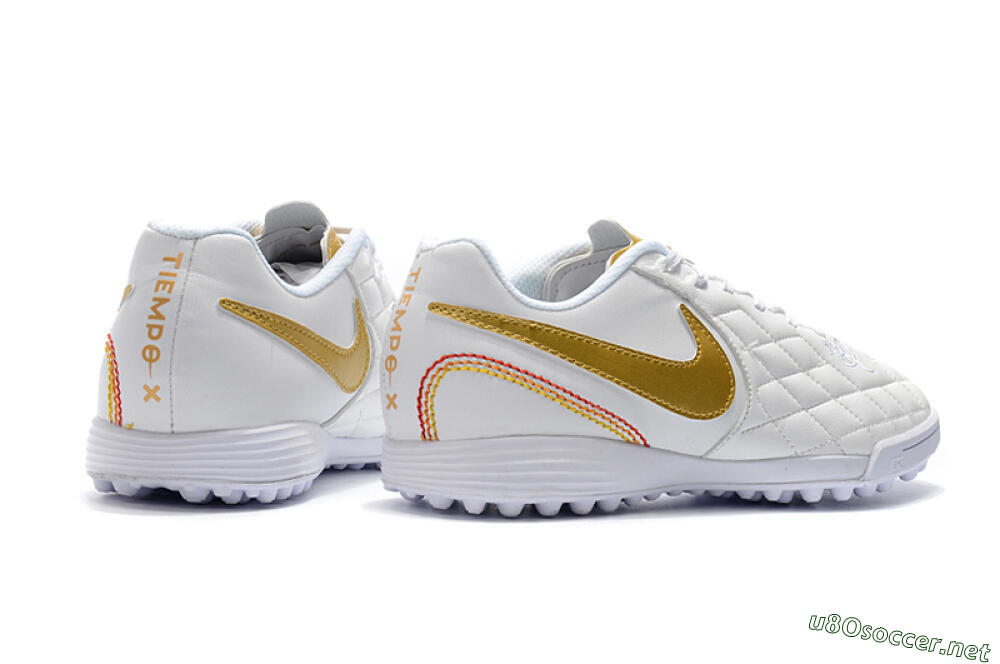Men's Nike Tiempox Finale 10R TF Football Shoes - White/Gold/Red 9