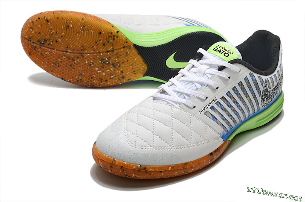 Men's Nike Lunar Gato 2 IC Football Shoes - White/Black/Blue/Yellow 3