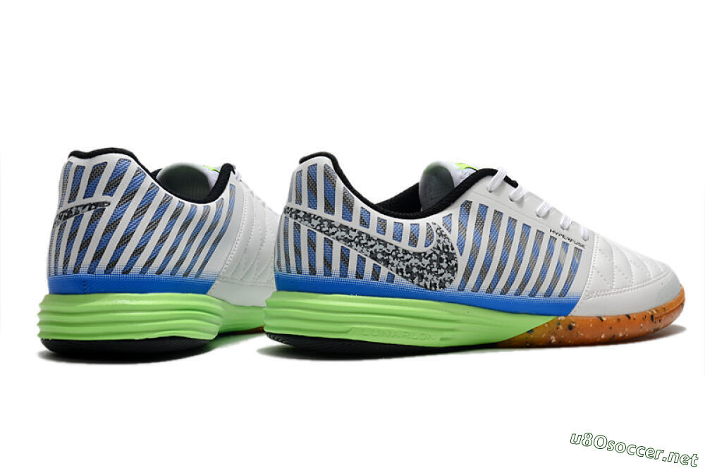 Men's Nike Lunar Gato 2 IC Football Shoes - White/Black/Blue/Yellow 6