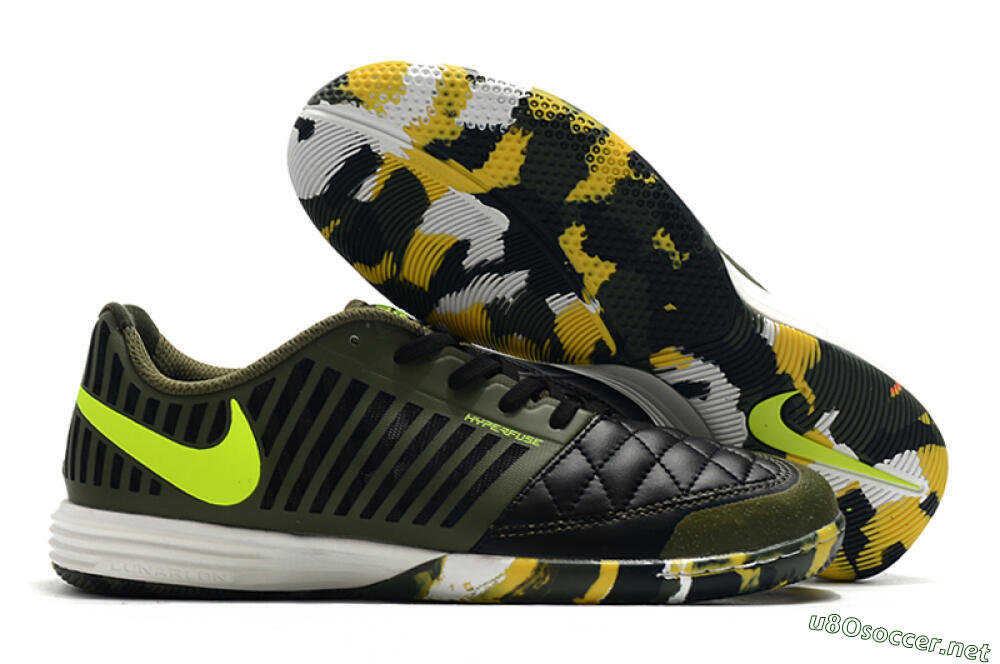 Men's Nike Lunar Gato 2 IC Football Shoes - Black/Green/Yellow 2