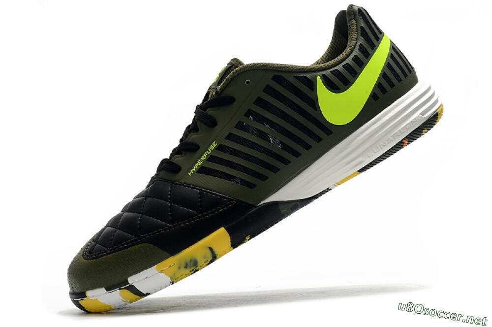 Men's Nike Lunar Gato 2 IC Football Shoes - Black/Green/Yellow 5