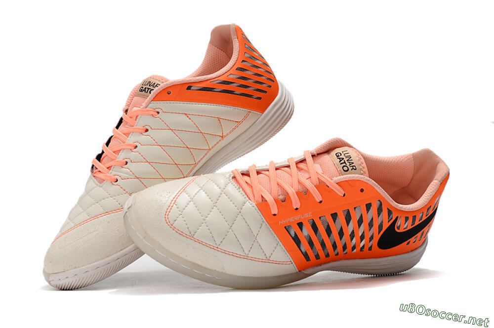Men's Nike Lunar Gato 2 IC Football Shoes - White/Orange/Black 6