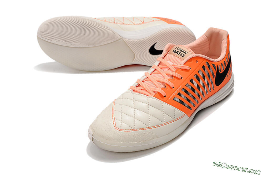 Men's Nike Lunar Gato 2 IC Football Shoes - White/Orange/Black 3