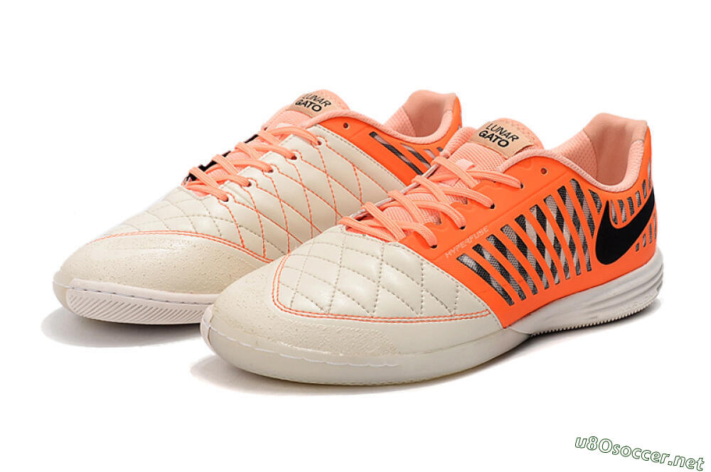 Men's Nike Lunar Gato 2 IC Football Shoes - White/Orange/Black 5