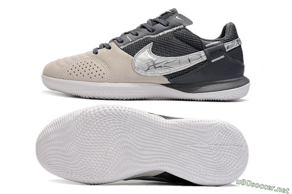 Men's Nike Street Gato IC Football Shoes - Beige/Silver/Black 1