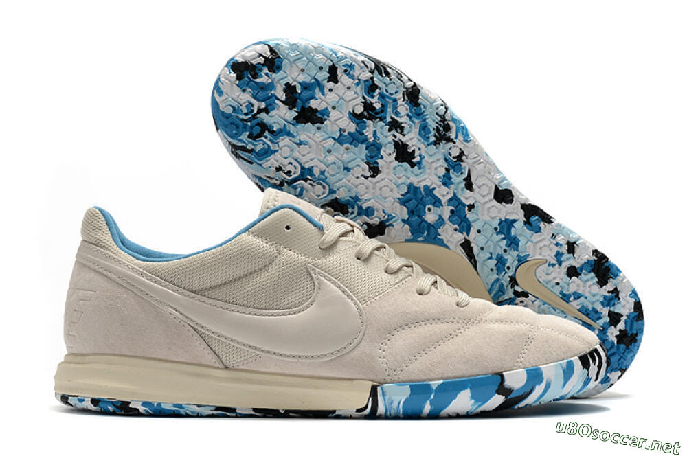 Men's Nike Premier 2 Sala IC Football Shoes - Beige/White/Blue 2