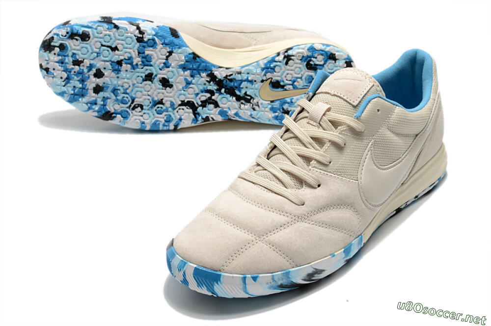Men's Nike Premier 2 Sala IC Football Shoes - Beige/White/Blue 3