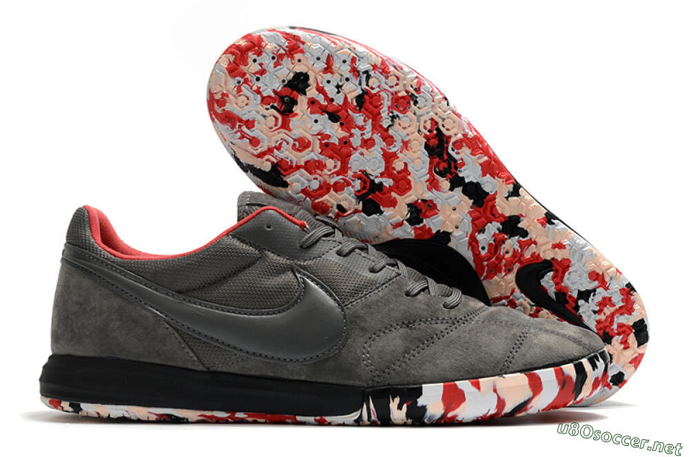 Men's Nike Premier 2 Sala IC Football Shoes - Grey/White/Red 2