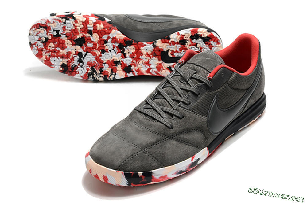 Men's Nike Premier 2 Sala IC Football Shoes - Grey/White/Red 3