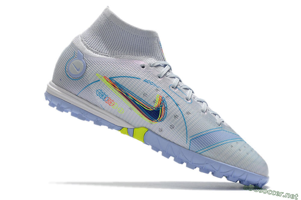 Men's Nike Mercurial Superfly 8 Elite TF Football Shoes - White/Blue/Yellow 4