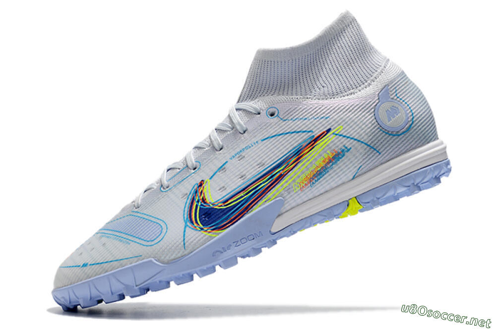 Men's Nike Mercurial Superfly 8 Elite TF Football Shoes - White/Blue/Yellow 5