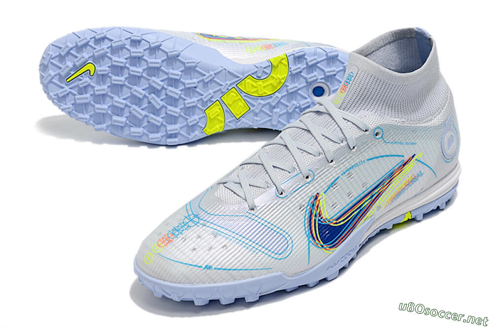 Men's Nike Mercurial Superfly 8 Elite TF Football Shoes - White/Blue/Yellow 3