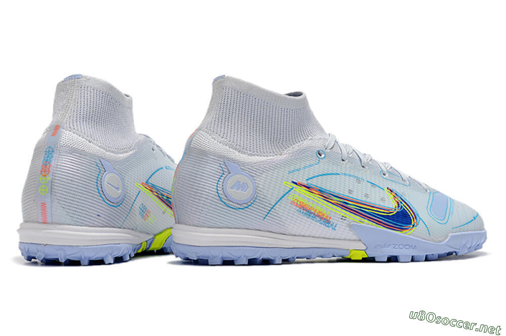 Men's Nike Mercurial Superfly 8 Elite TF Football Shoes - White/Blue/Yellow 6
