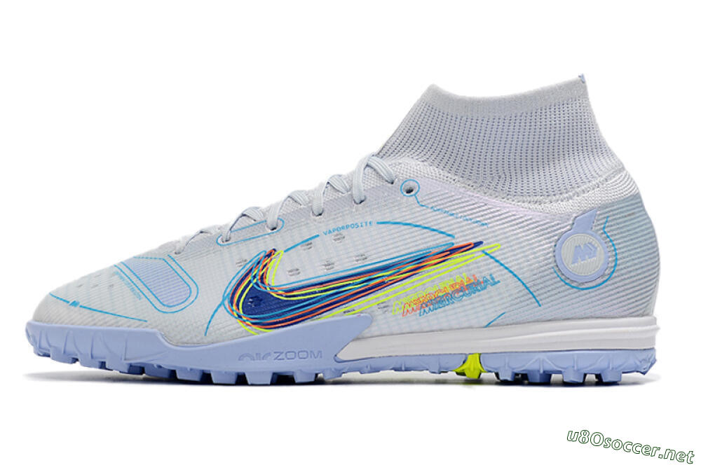 Men's Nike Mercurial Superfly 8 Elite TF Football Shoes - White/Blue/Yellow 0