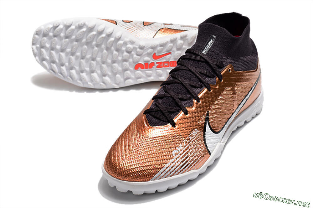 Men's Nike Air Zoom Mercurial Superfly 9 Elite TF Football Shoes - Gold/White/Black 3
