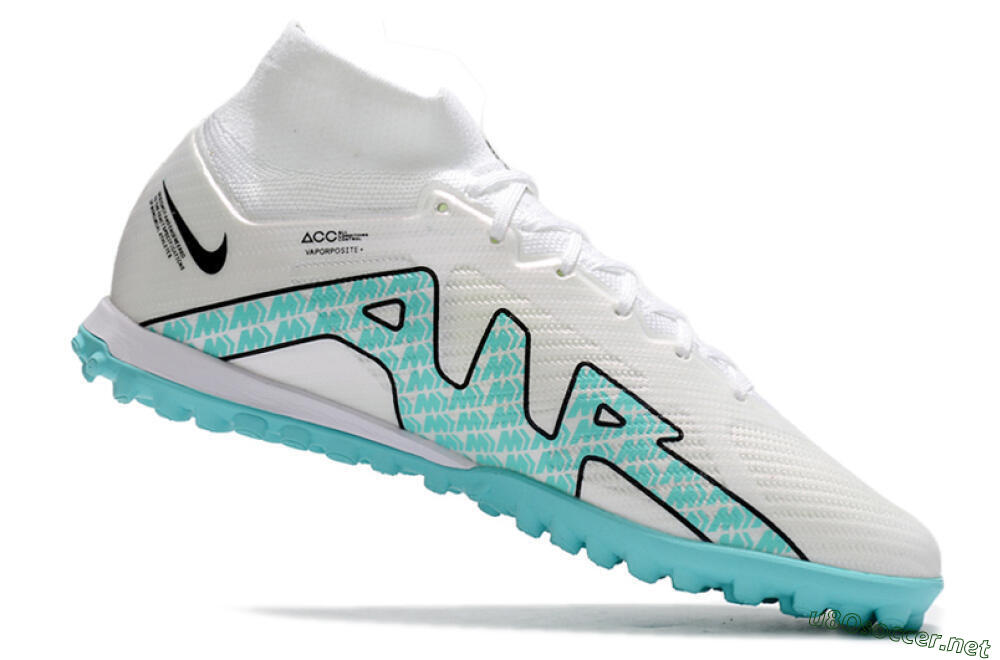Men's Nike Air Zoom Mercurial Superfly 9 Elite TF Football Shoes - White/Jade/Black 4