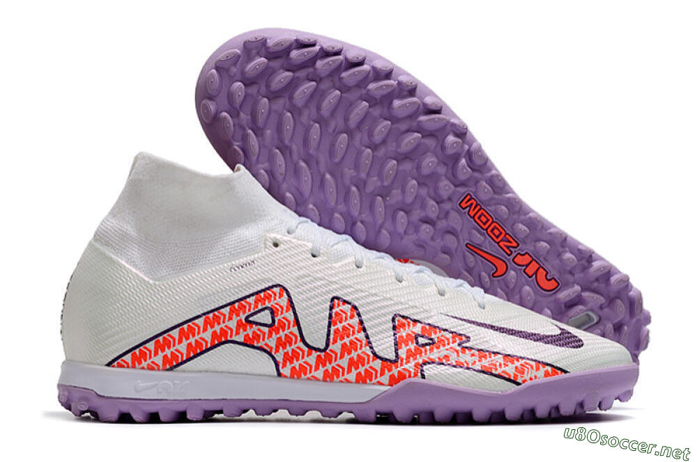 Men's Nike Air Zoom Mercurial Superfly 9 Elite TF Football Shoes - White/Red/Purple 2