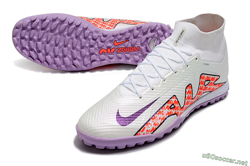 Men's Nike Air Zoom Mercurial Superfly 9 Elite TF Football Shoes - White/Red/Purple 3