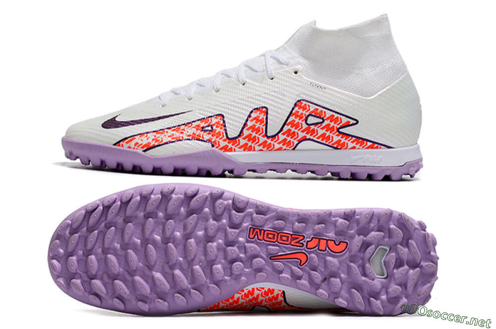 Men's Nike Air Zoom Mercurial Superfly 9 Elite TF Football Shoes - White/Red/Purple 1