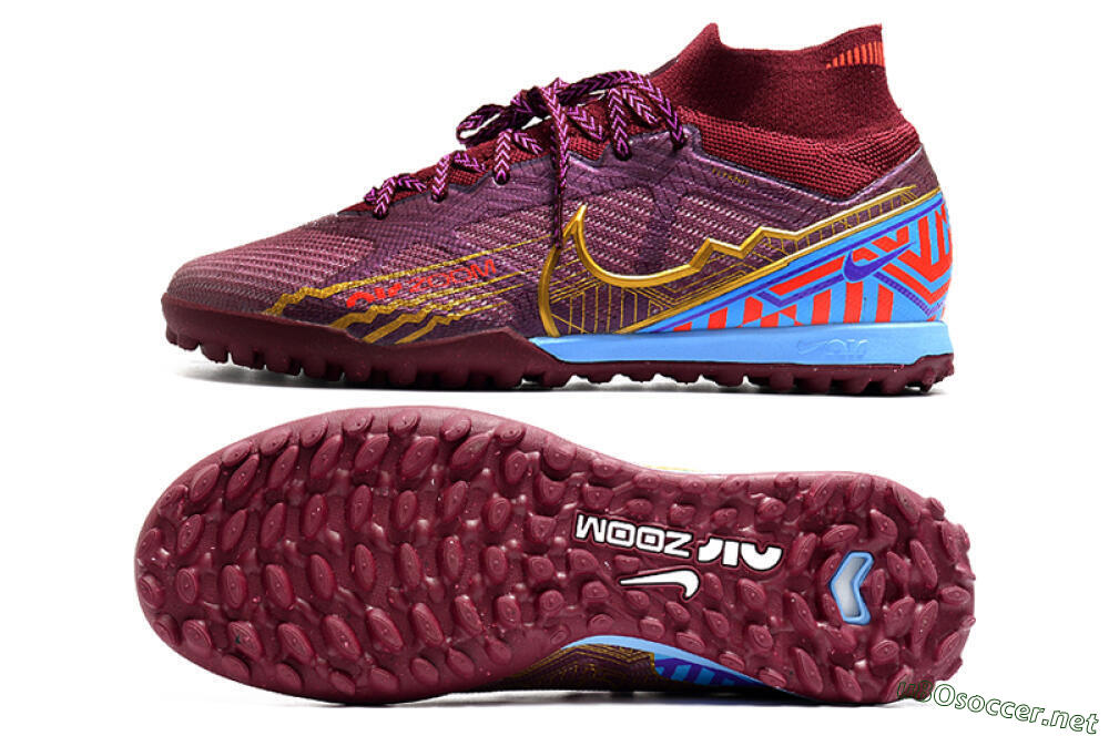 Men's Nike Air Zoom Mercurial Superfly 9 Elite TF Football Shoes - Red/Gold/Blue 1