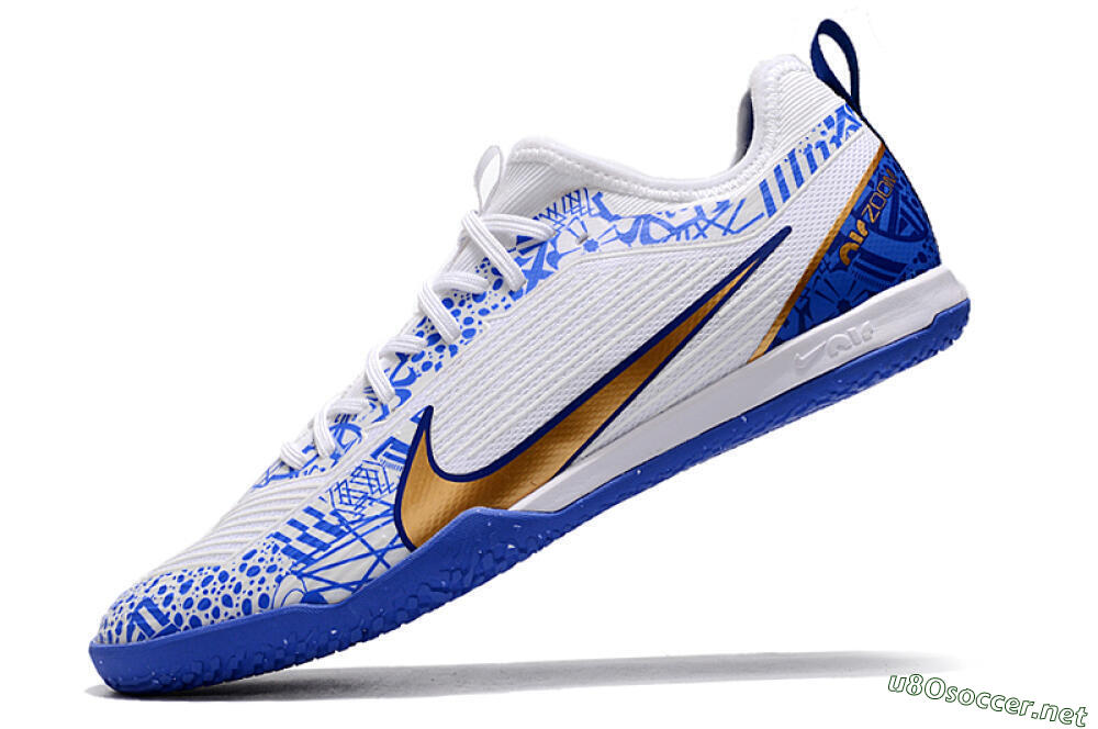 Men's Nike Air Zoom Mercurial Vapor 15 Pro IC Football Shoes - White/Blue/Gold 5