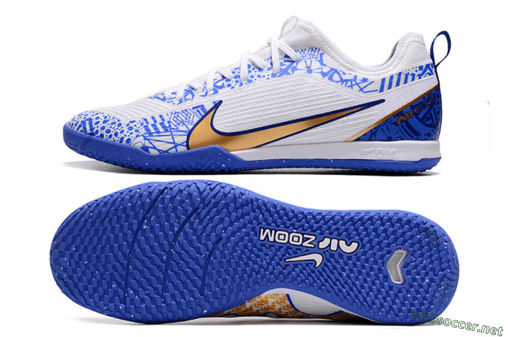 Men's Nike Air Zoom Mercurial Vapor 15 Pro IC Football Shoes - White/Blue/Gold 1