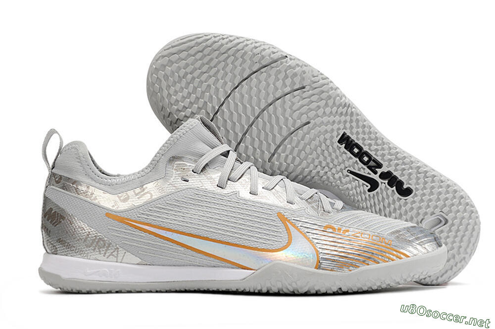 Men's Nike Air Zoom Mercurial Vapor 15 Pro IC Football Shoes - Silver/Gold/White 2