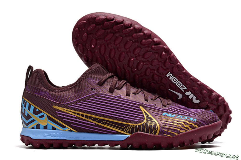 Men's Nike Air Zoom Mercurial Vapor 15 Pro TF Football Shoes - Red/Purple/Gold/Blue 2