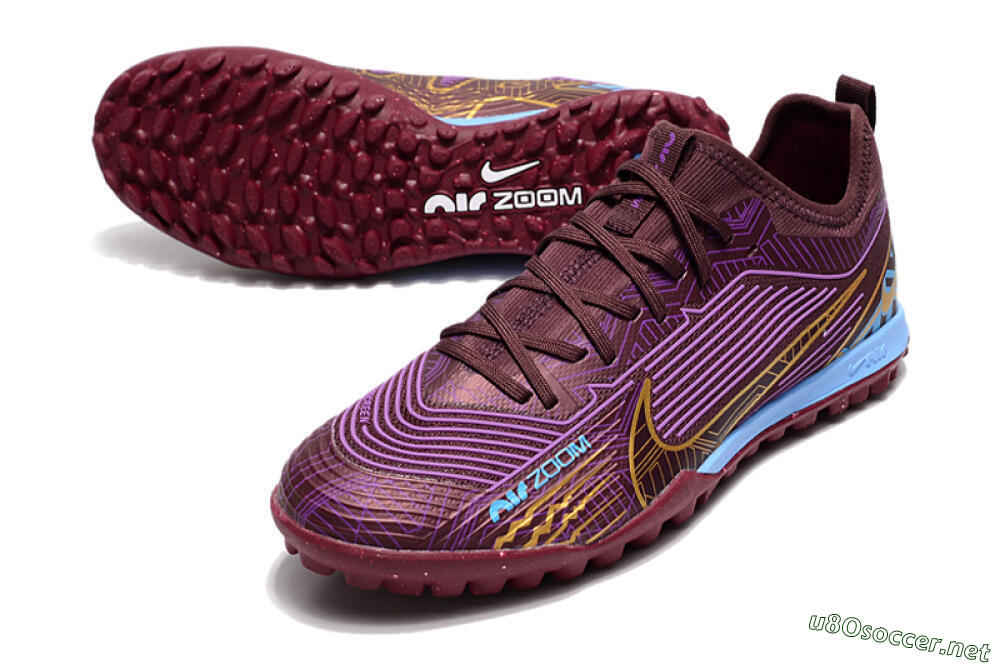 Men's Nike Air Zoom Mercurial Vapor 15 Pro TF Football Shoes - Red/Purple/Gold/Blue 3